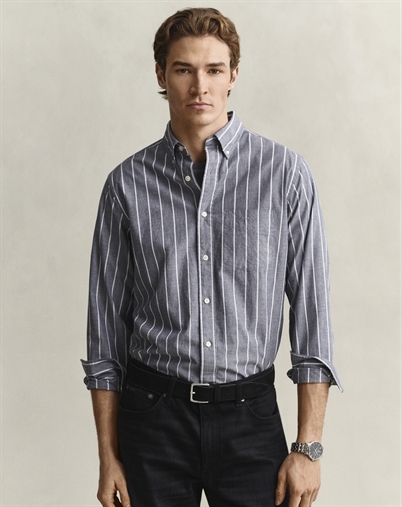 Gant - Reg Stripe Hemd - Dark Indigo Melange